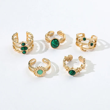 DAIIIBABYYY  -  Wholesale Vintage Setting Natural Stone Rings Gold Color Luxurious Emerald Rings Opening Boho Rings for Women Y2K Jewelry